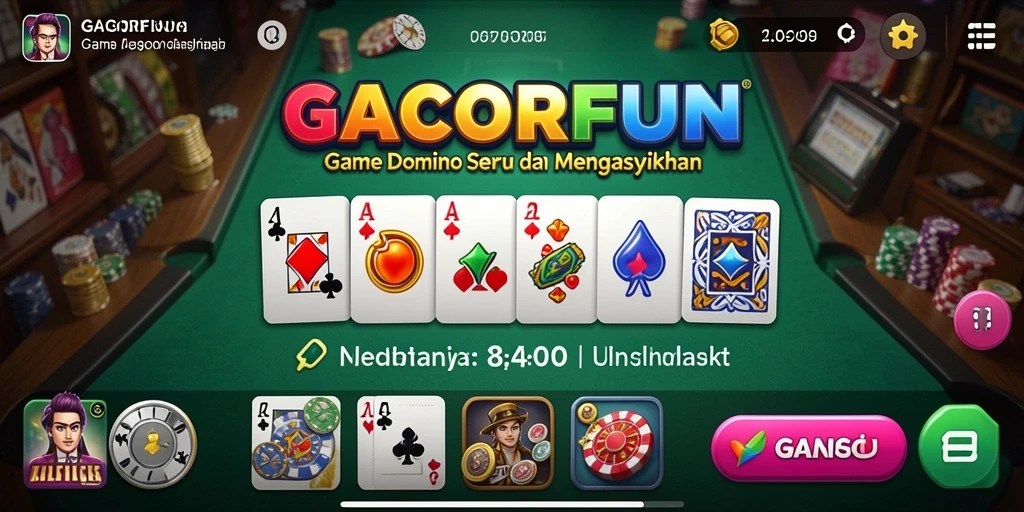 Tampilan menarik GACORFUN dengan gameplay Domino yang seru.