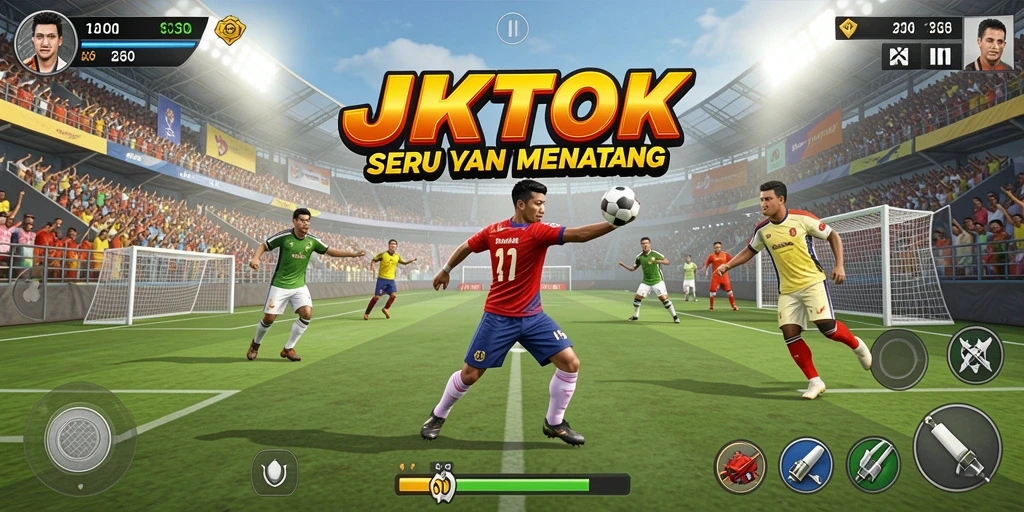 Tampilan utama JKTOK menampilkan aksi olahraga yang dinamis dan menghibur.