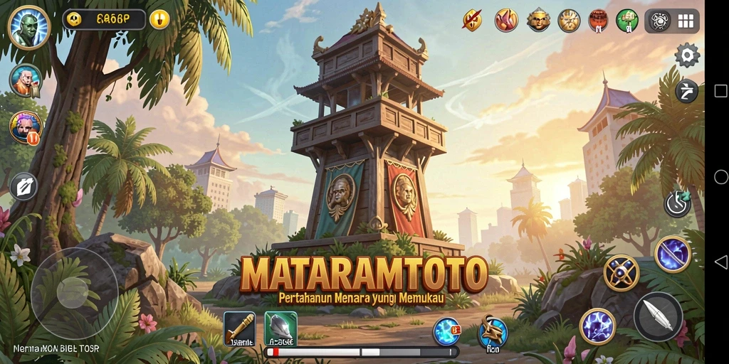Tampilan gameplay seru di MATARAMTOTO dengan strategi pertahanan menara.