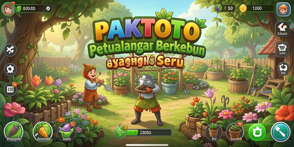 Tampilan gameplay PAKTOTO menampilkan kebun yang subur dan hewan ternak yang lucu.
